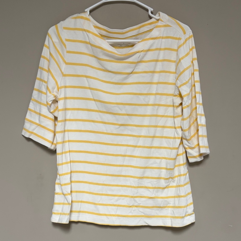 Christopher & Banks Yellow and White Striped Long Sleeve Top